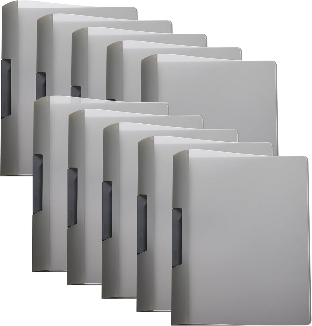 TOTiyea 10 Pack Clear Report Covers with Swing Clip, File Folder with Swing Clip, 30 Sheets Capacity, Slide Locking Report Covers, Letter Size (Grey, 10 Pack)