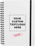 10 White Spiral Notebooks with Elastic Band Pack - Customizable Text, Logo - 80 lined pages, Recycled - Black