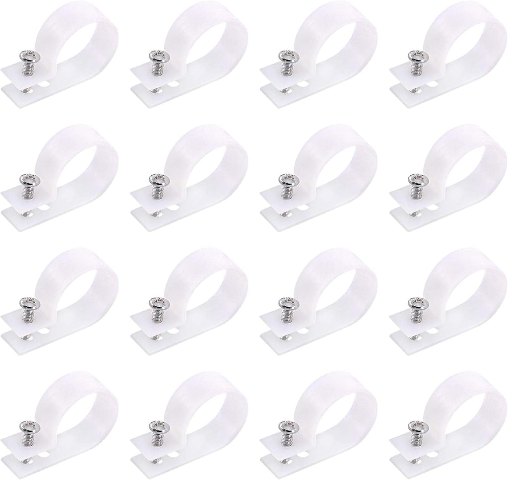 Swpeet 60 Pack White 1 Inch Nylon Plastic R-Type Cable Clips Clamp Kit, Nylon Screw Mounting Cord Fastener Clips with 60 Pack Screws for Wire Management