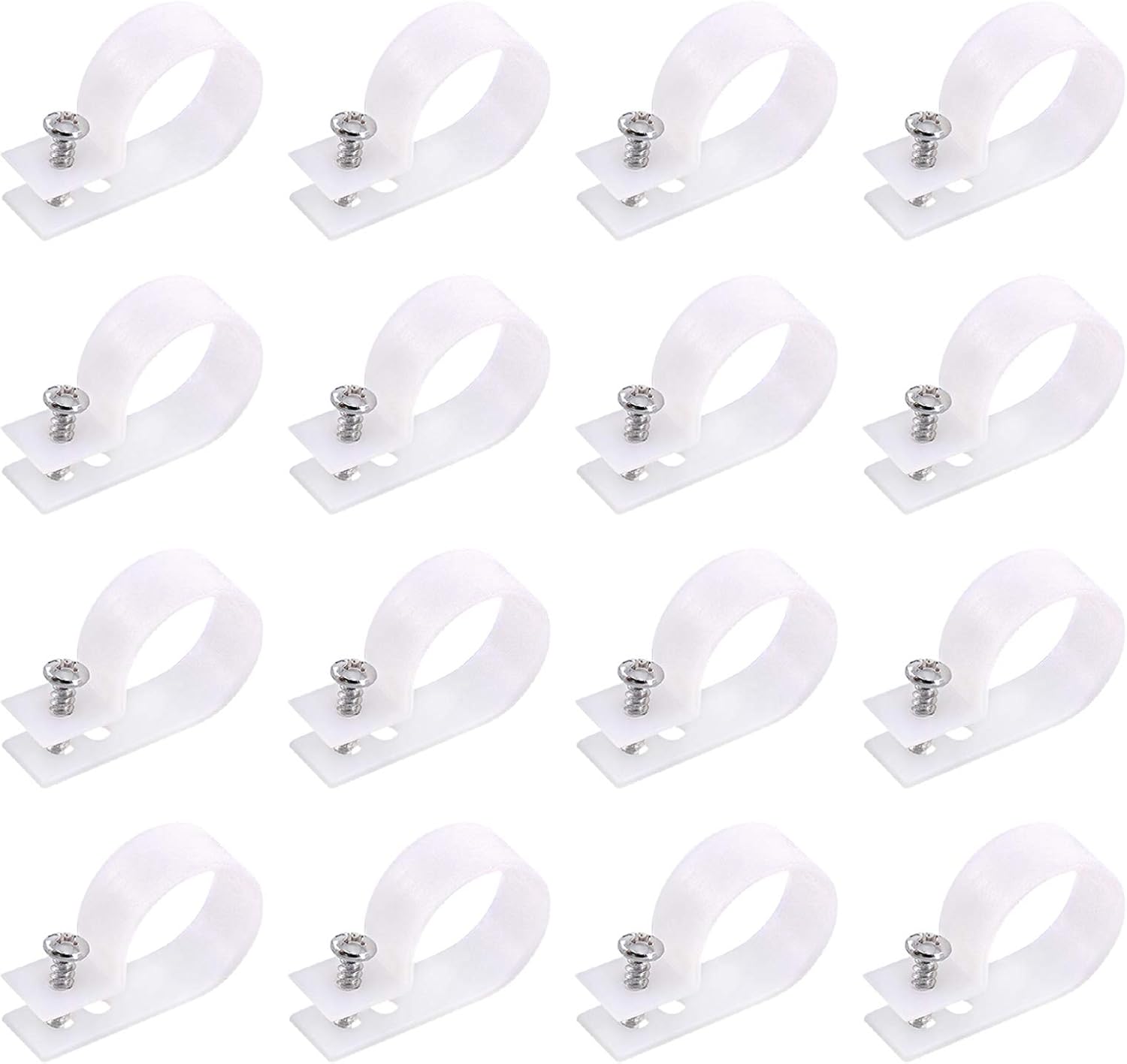 Swpeet 60 Pack White 1 Inch Nylon Plastic R-Type Cable Clips Clamp Kit, Nylon Screw Mounting Cord Fastener Clips with 60 Pack Screws for Wire Management