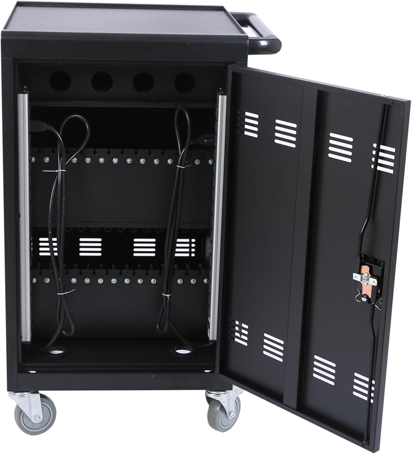 30 Devices Mobile Charging Cart and Cabinet, Laptop Storage Cart, Lockable Charging Station, Cables are Easy to Manage, Up to 16.3" Screen for Tablets Laptops, Laptop, and Chromebook, Black