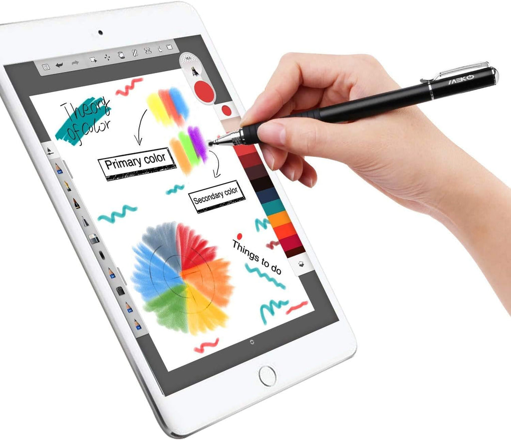 MEKO Universal Stylus,[2 in 1 Precision Series] Disc Stylus Touch Screen Pens for All Capacitive Touch Screens Cell Phones, Tablets, Laptops Bundle with 6 Replacement Tips - (2 Pcs, Black/Black)