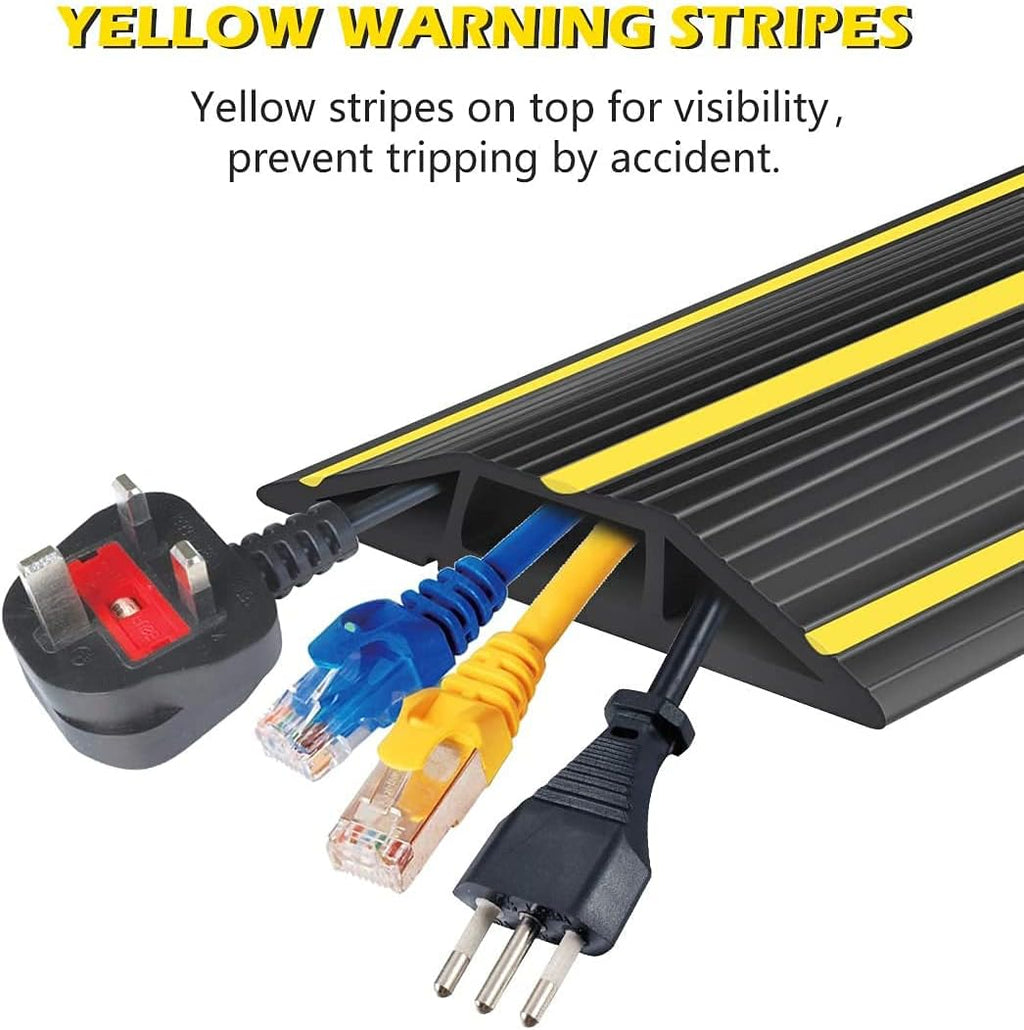 Papillon Cable Protector 3-Channel Heavy Duty Cord Cover - Floor Wire Concealer Easy to Unroll for Home Office Warehouse (10Ft, Black)
