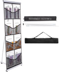 PATIKIL Portable Magazine Display Racks Floor Standing Double A4 8 Mesh Pockets Brochure Stand Catalog Literature Holder for Hotel, Exhibition, Office, Black