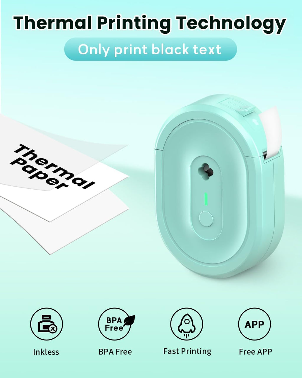 Label Maker Machine with Tape, Portable Bluetooth Label Makers, Inkless Mini Printer Impresora de Etiquetas Multiple Templates for Home School Office Kitchen, Green