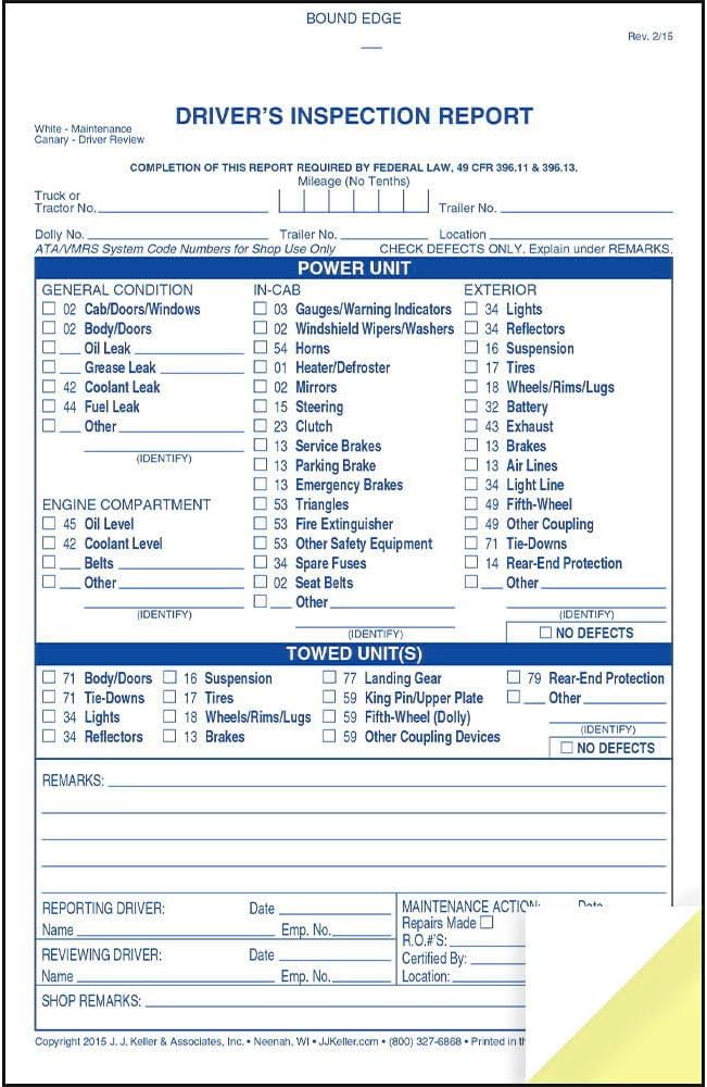 Driver's Vehicle Inspection Report, Carbonless 2-Ply, Book Format with 31 Sets, 5.5" x 8.5", 25 Pack, J. J. Keller & Associates, Inc.