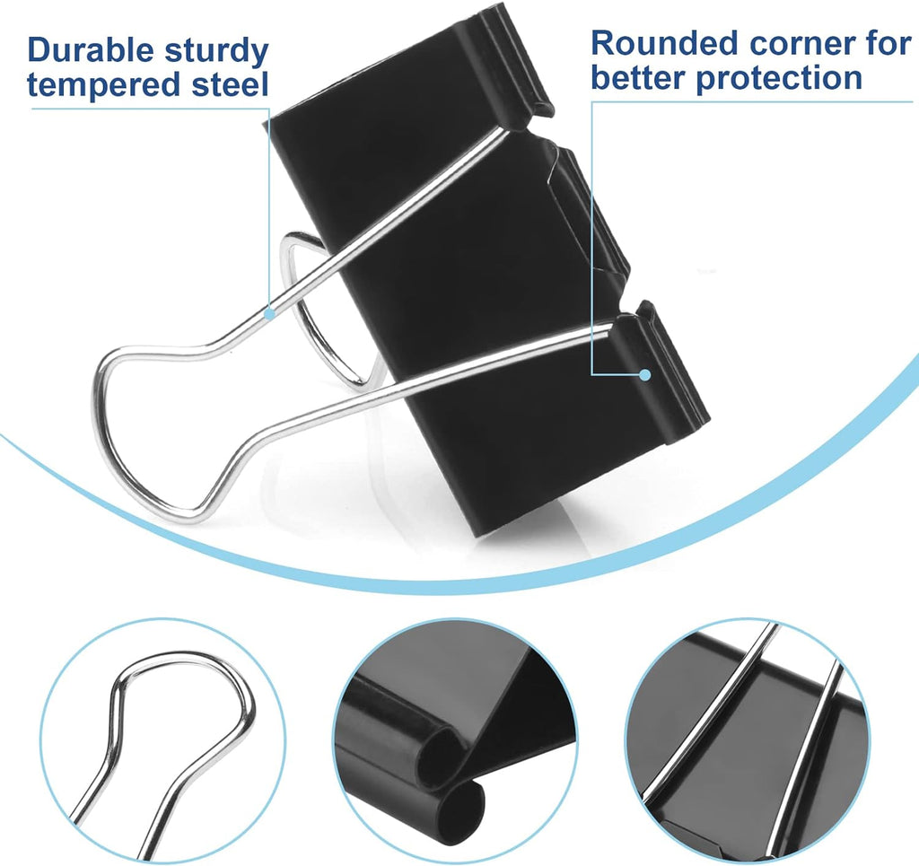 228 PCS Binder Clips Paper Clamps Assorted Sizes,Extra Large Medium Small Mini and Micro,Black Metal Paper Binder Clip 6 Sizes for Office, Home and School