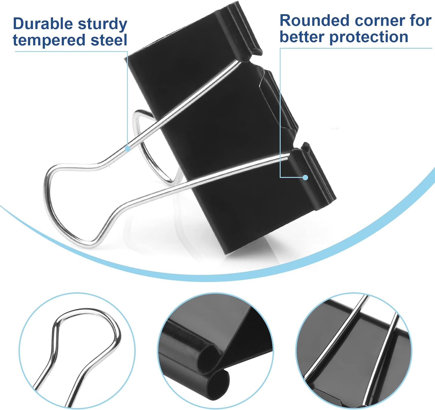 228 PCS Binder Clips Paper Clamps Assorted Sizes,Extra Large Medium Small Mini and Micro,Black Metal Paper Binder Clip 6 Sizes for Office, Home and School