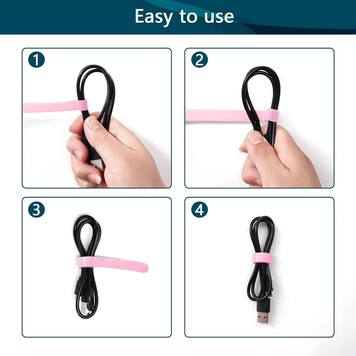 YOVXLO 50PCS 6 Inch Reusable Cable Ties, Adjustable Fastening Ties, Microfiber Cloth for Computer Link Cable Cord Management (Pink)