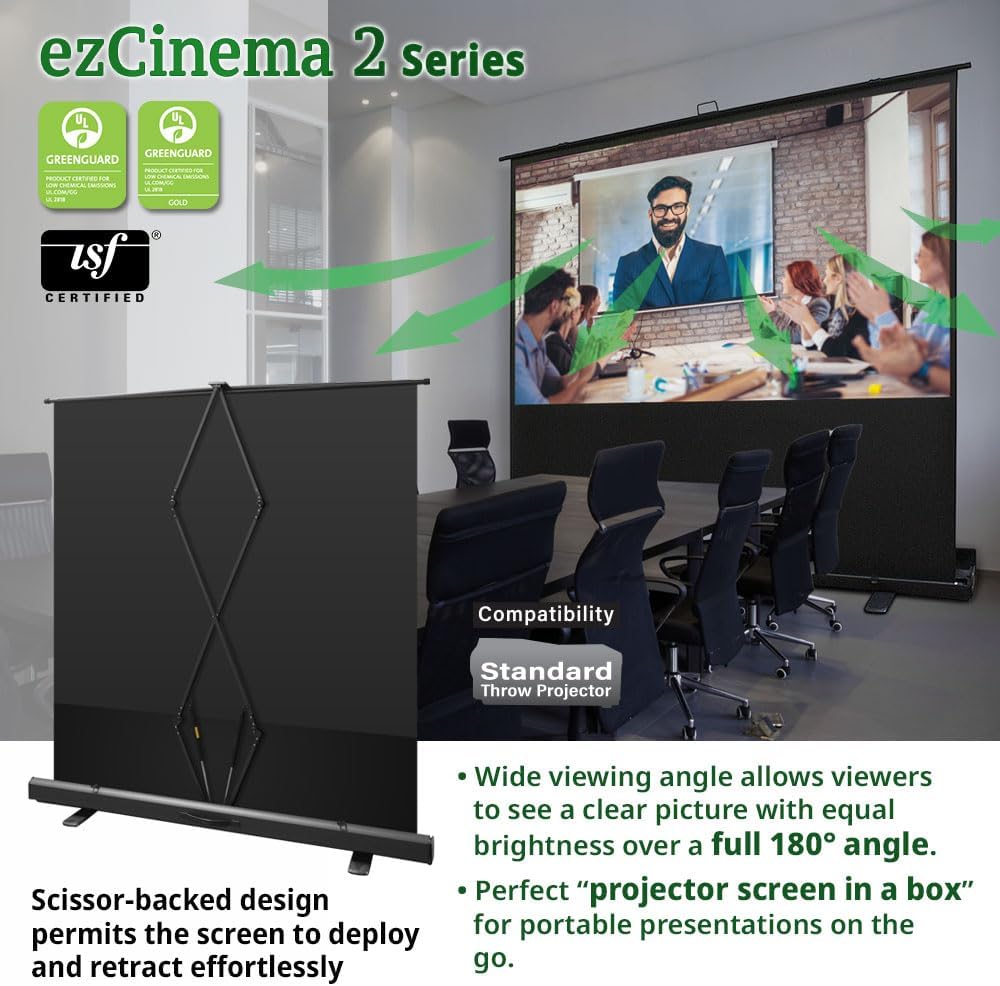 Elite Screens ezCinema 2 Projector Screen, 84-inch 16:9, Manual Floor Pull Up Scissor Backed Portable Home Office Classroom Front Projection + Carrying Bag | US Based Company 2-Year Warranty, F84XWH2