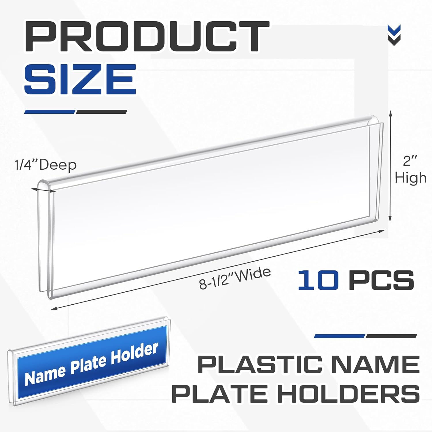 10 Pack Plastic Cubicle Name Plate Holder 8.5" Wide x 2" High Glass Wall Name Plate Holder Clear Acrylic Sign Display Stand for Home Office Business (Suitable for 1/4" Cubicle Wall)