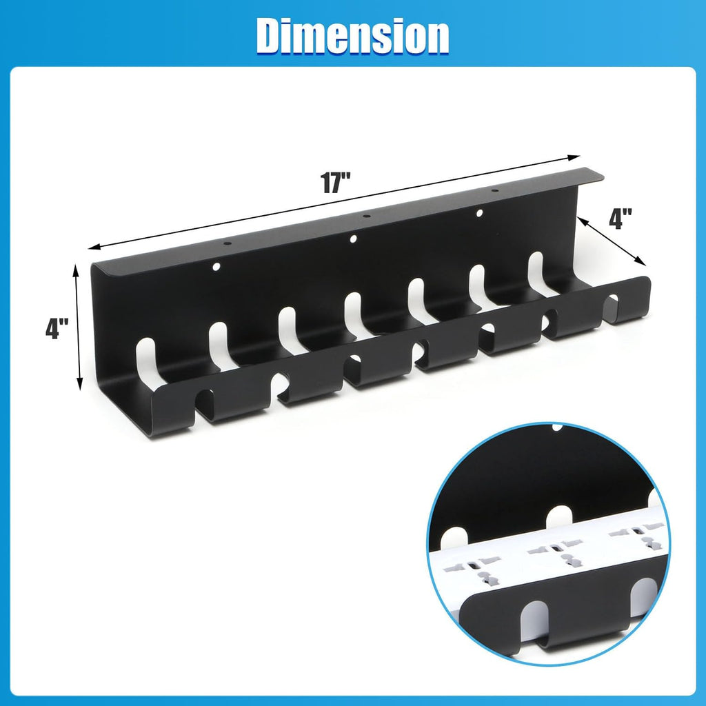 2 Pack Under Desk Cable Management Tray, 17" Wire Organizer for Power Strip, No Drill or Screw Mount, Easy Install Cord Raceway for Desk & Home, Black