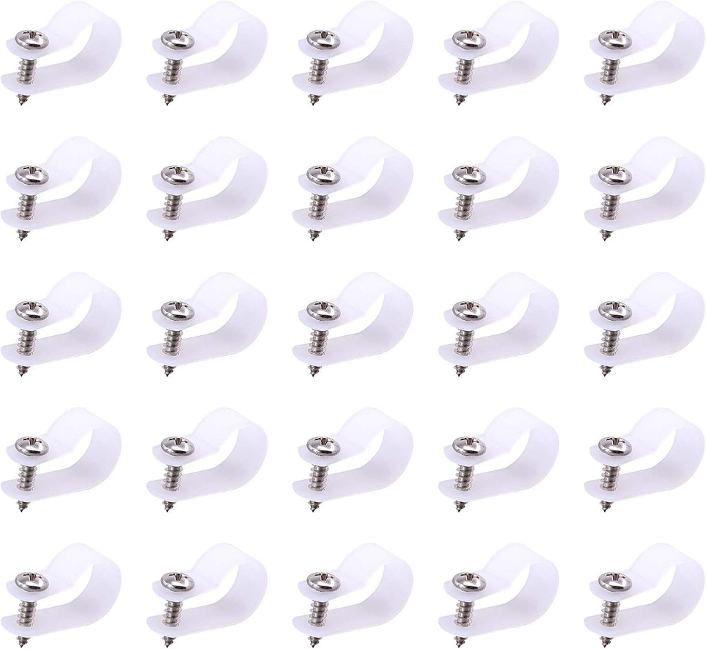 Swpeet 60 Pack White 5/8 Inch Nylon Plastic R-Type Cable Clips Clamp Kit, Nylon Screw Mounting Cord Fastener Clips with 60 Pack Screws for Wire Management (5/8 Inch, White)