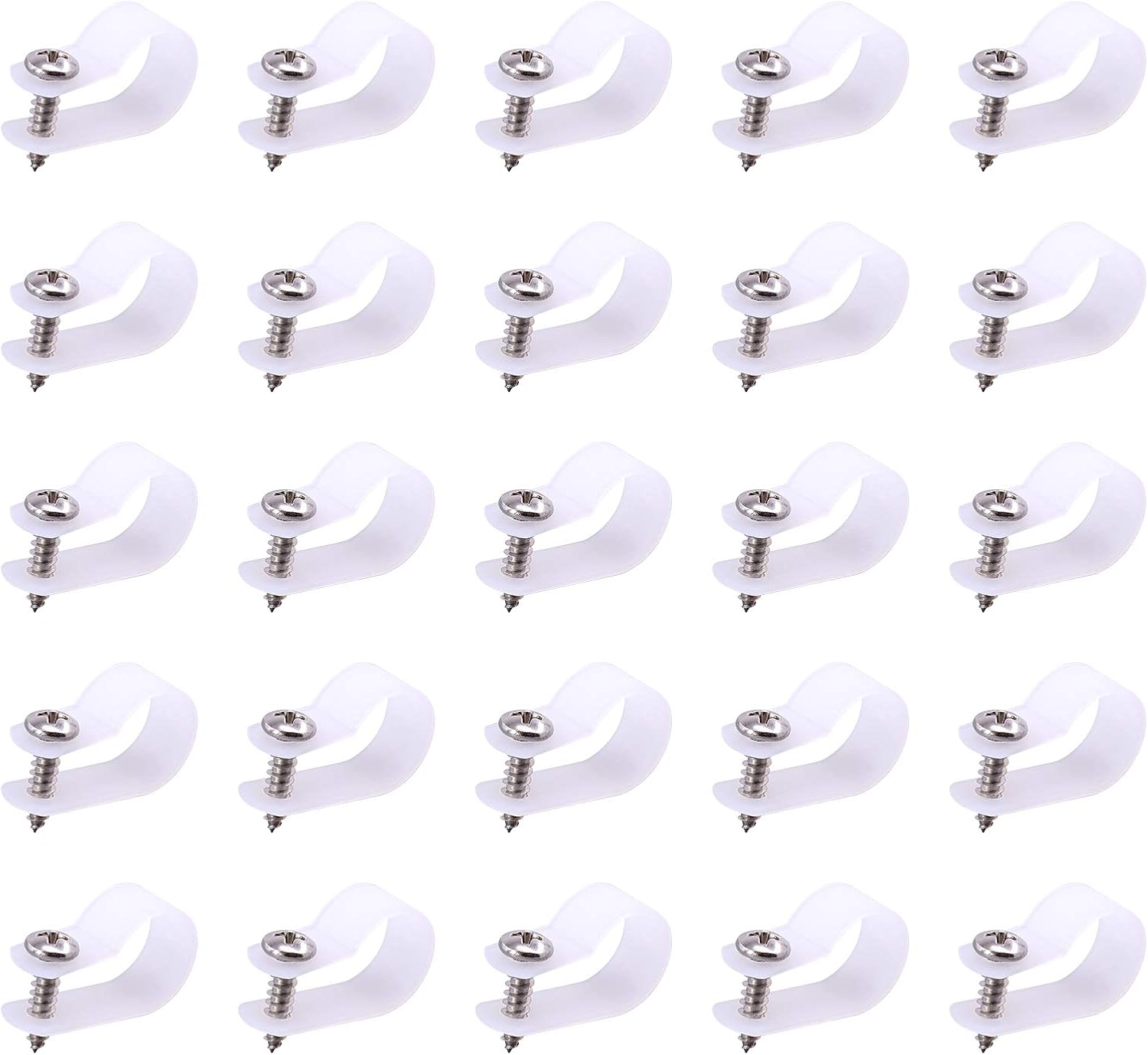 Swpeet 60 Pack White 5/8 Inch Nylon Plastic R-Type Cable Clips Clamp Kit, Nylon Screw Mounting Cord Fastener Clips with 60 Pack Screws for Wire Management (5/8 Inch, White)