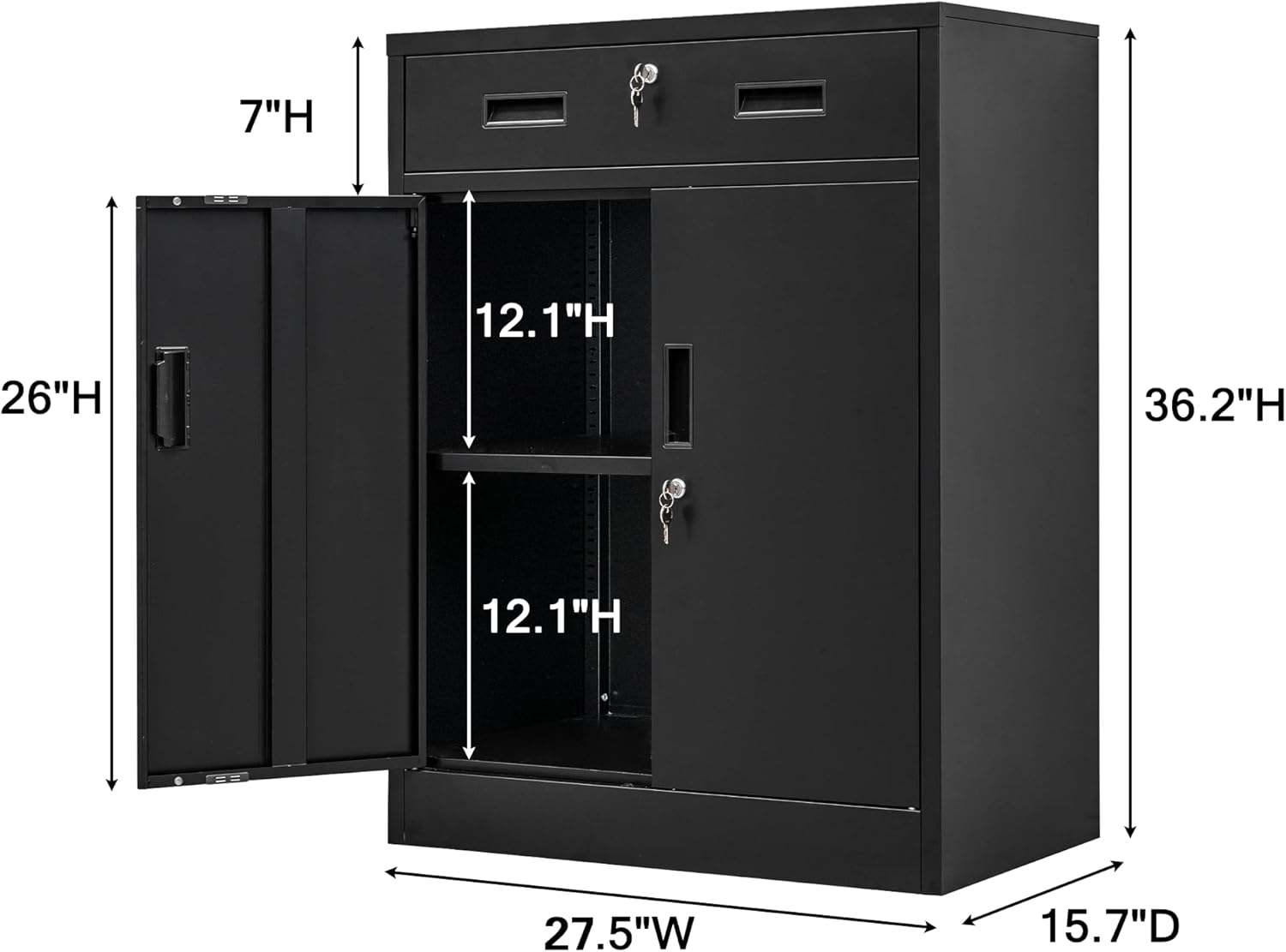 BESFUR Locking Storage Cabinet, Metal Cabinet with Oversized Drawer, Office Storage for Home, Garage, School - Black