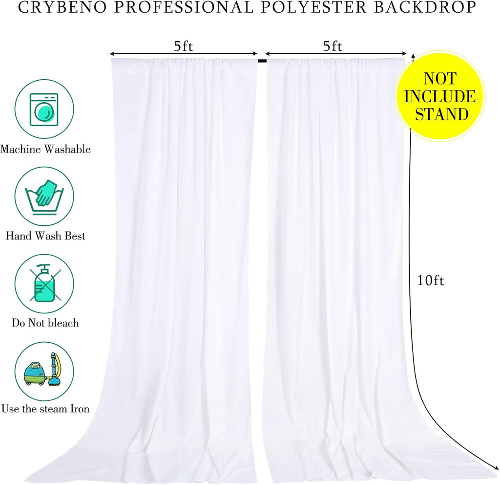 White Backdrop Curtains 2 Panels 5ft x 10ft Polyester Photo Backdrop Drapes for Wedding Party Background Decorations