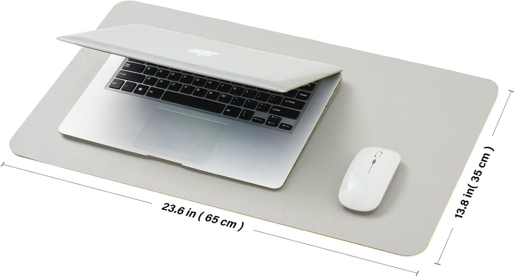 Leather Desk Mat - Small Non-Slip PU Desk Pad for Office and Home - Desk Organization and Accessories - Ideal for Large Mouse Pad and Small Desk Mats on Top of Desks (Silver,23.6"x 13.8")
