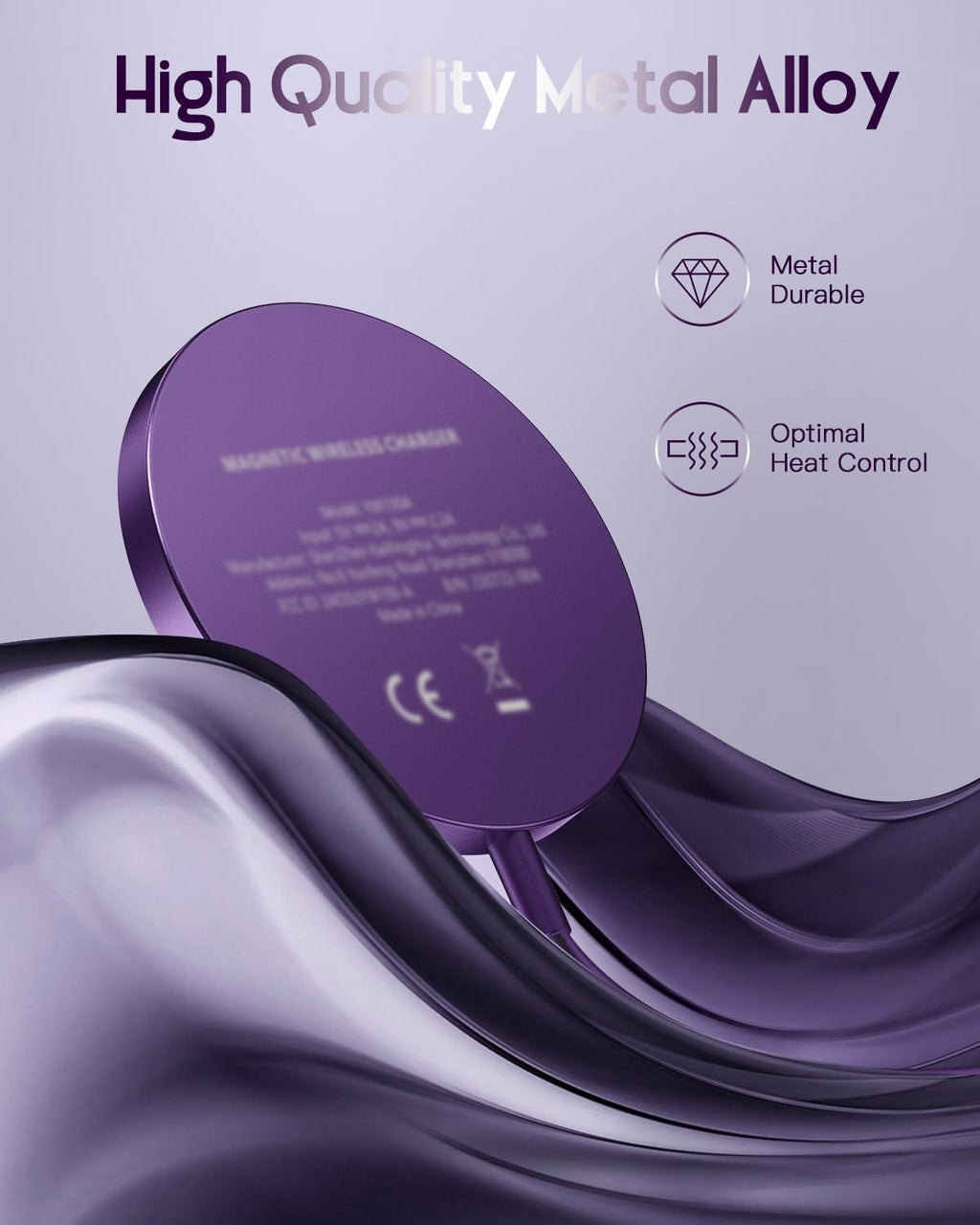 for Mag-Safe Charger, Magnetic Wireless Charger Made for iPhone 17/17 Pro/17 Pro Max/Air/16/15/14/13/12 Series, Mag Safe Charging Pad for AirPods Pro 3 2 (Purple)
