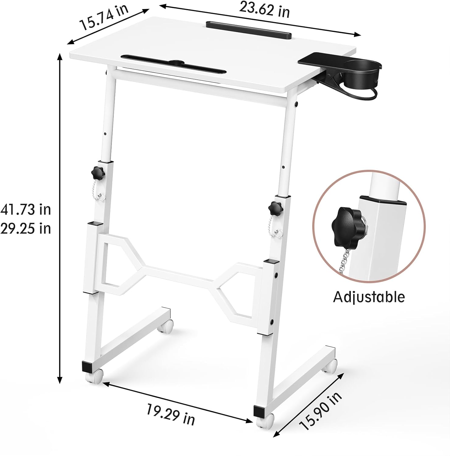 Small Standing Desk with Wheels, Portable Treadmill Desk, Rolling Desk Adjustable Height for Laptop, Mobile Standing Table for Walking Pad, Bedside Table