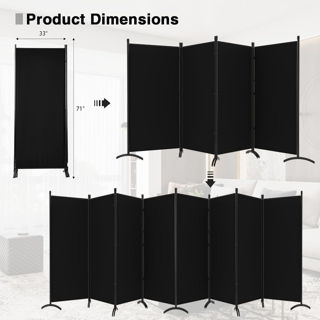 Room Divider-Folding Privacy Screens, 6 ft Partition Room Dividers Wall for Separation, Home, Office, Classroom, Studio (Black, 8 Panel)