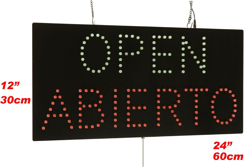 Open Abierto Sign, Up-Down, 24"x12", 60x30cm, TOPKING, LED, Neon, Florescent, Signage, Signboard, Display, Billboard, Screen, Grand Opening, Gift