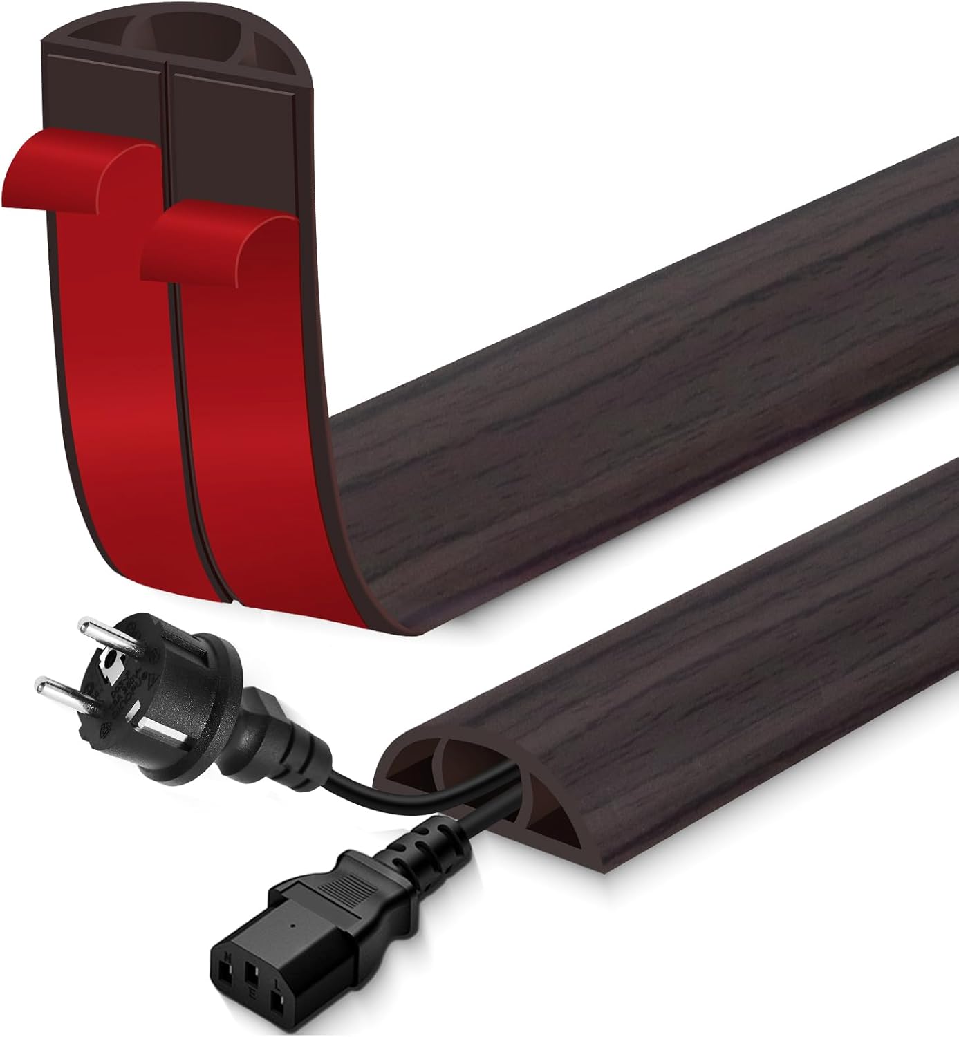 Floor Cord Cover for Wires on Floor Self Adhesive Cord Hider Floor Cable Management Wire Covers for Cords Protector Prevent Cable Trips Cord Cavity W 0.51" x H 0.31", Black Walnut, 10Ft