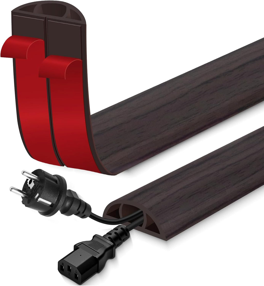 Floor Cord Cover for Wires on Floor Self Adhesive Cord Hider Floor Cable Management Wire Covers for Cords Protector Prevent Cable Trips Cord Cavity W 0.59" x H 0.31", Black Walnut, 10Ft
