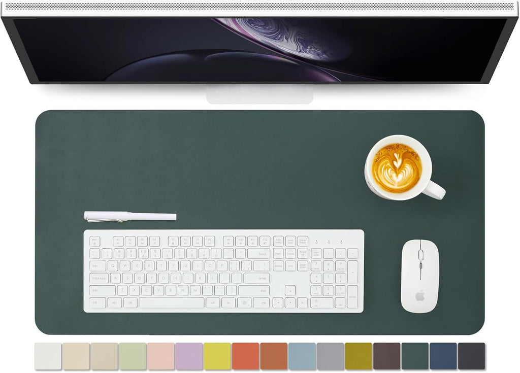 Leather Desk Mat - Non-Slip PU Desk Pad for Office and Home - Desk Organization and Accessories - Ideal for Large Mouse Pad and Desk Mats on Top of Desks (Dark Green,27.6"x 13.8")