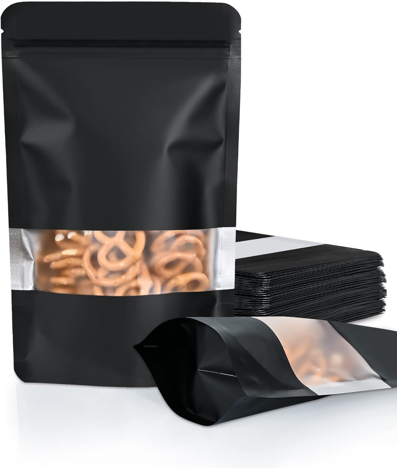 FireKylin 100 Pack Smell Proof Bags 5.5" x 7.8", Resealable Bags with Matte Window, Foil Pouch Stand Up Sealable Bags for Packaging（Black）