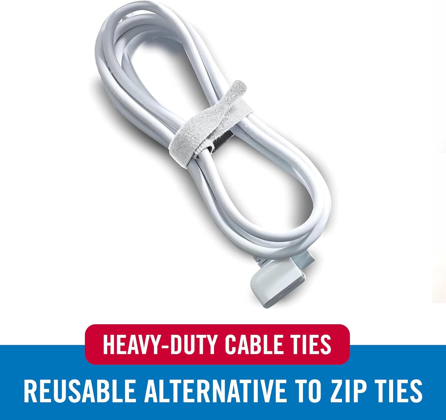 VELCRO Brand White Cable Ties Heavy Duty | 60Pc Bulk Pack | 8 x 1/2" ONE-WRAP Straps | Strong Reusable Wire Management | Cord Bundling for Home Office and Data Centers (Packaging May Vary)
