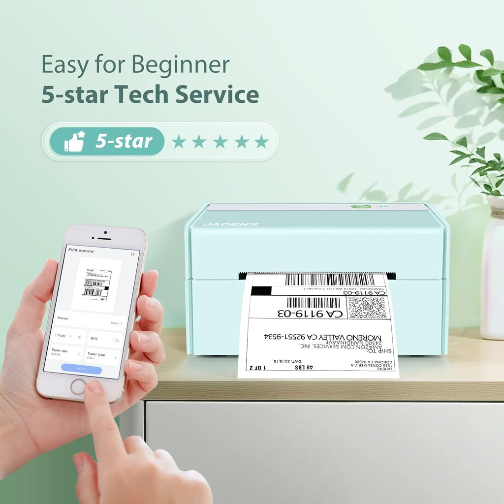 JADENS Bluetooth Thermal Label Printer -Wireless Shipping Label Printer for Small Business & Package, USPS, Etsy, Amazon, Compatible with iPhone, Windows, Android, 4x6, Label Maker, Green