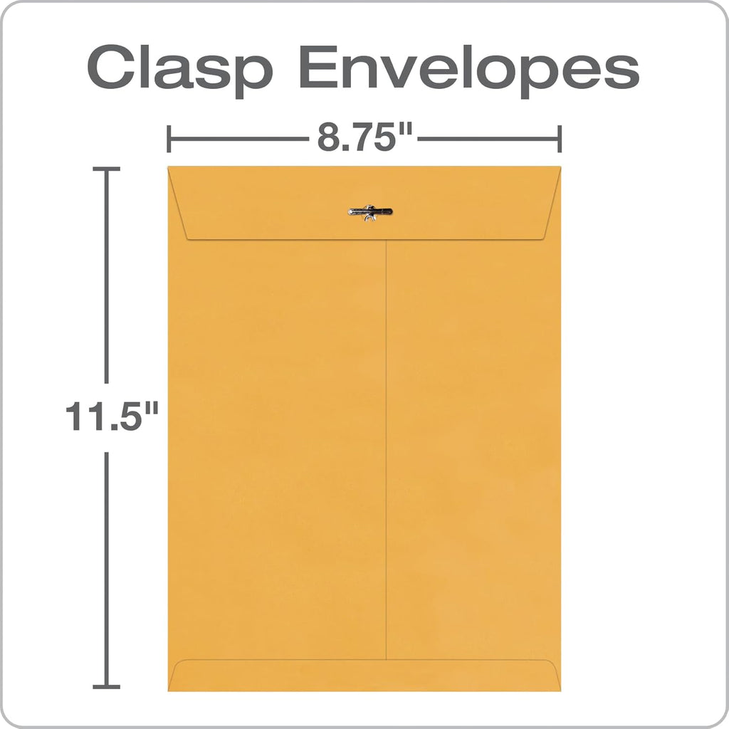 Quality Park 8-3/4 x 11-1/2 Clasp Envelopes, Clasp and Gummed Closures for Storing or Mailing, Extra Heavy-Duty 32 lb Kraft Paper, 100 per Box (QUA37787), Light Brown