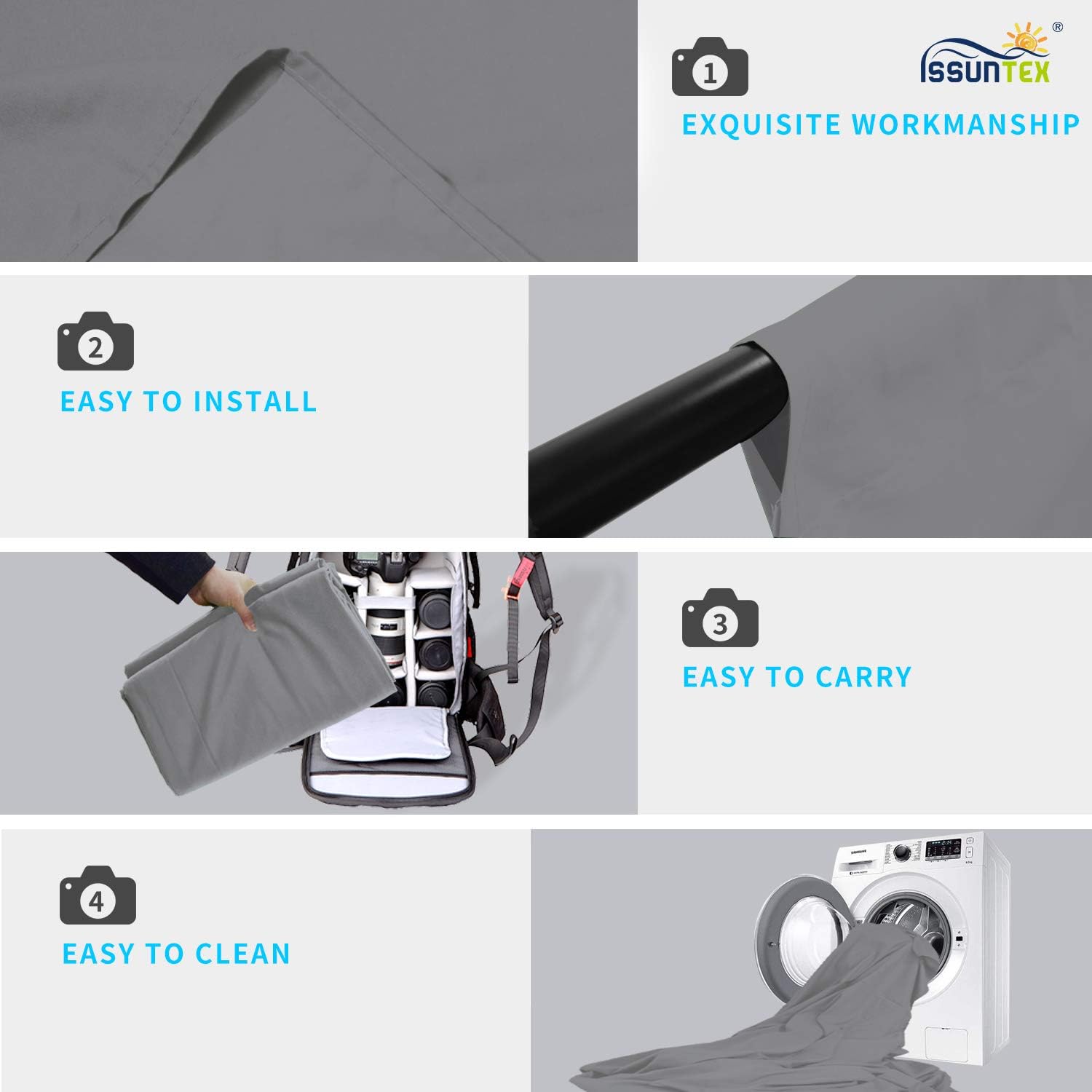 ISSUNTEX 5X7 ft Background Muslin Backdrop, Photo Studio, Collapsible High Density Screen for Video Photography and Television-Gray