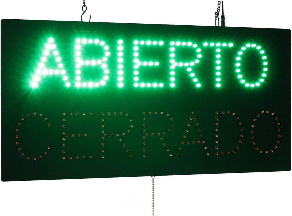 Abierto Cerrado Sign, 24"x12", 60x30cm, TOPKING, LED, Neon, Florescent, Signage, Signboard, Display, Billboard, Screen, Grand Opening, Gift