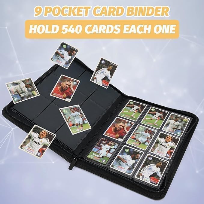 9 Pockets Card Binder,Premium Zip Trading Card Binder,540 Double Sided Pocket PU Collection Binder, Collector Album, Card Folder for MTG, TCG, Business Cards.(Light Blue)