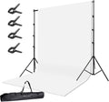 Photo Background Support System with 10 x 10ft Backdrop Stand Kit,10 x12ft 100% White Cotton Muslin Backdrop,Clamp,Carry Bag for Photography Video Studio