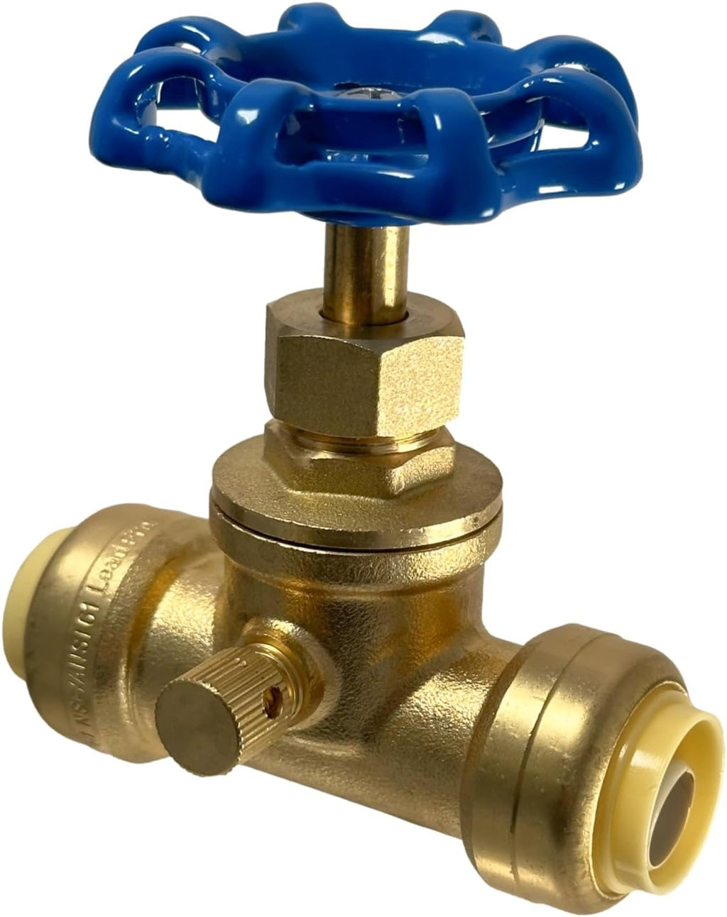 1/2 inch Push Fit Stop Valve with Drain and Vent, Push to Connect Brass Plumbing Fitting, Pex Pipe, Copper, CPVC, PE-RT, HDPE, 2-5-1=10, 10 Pieces