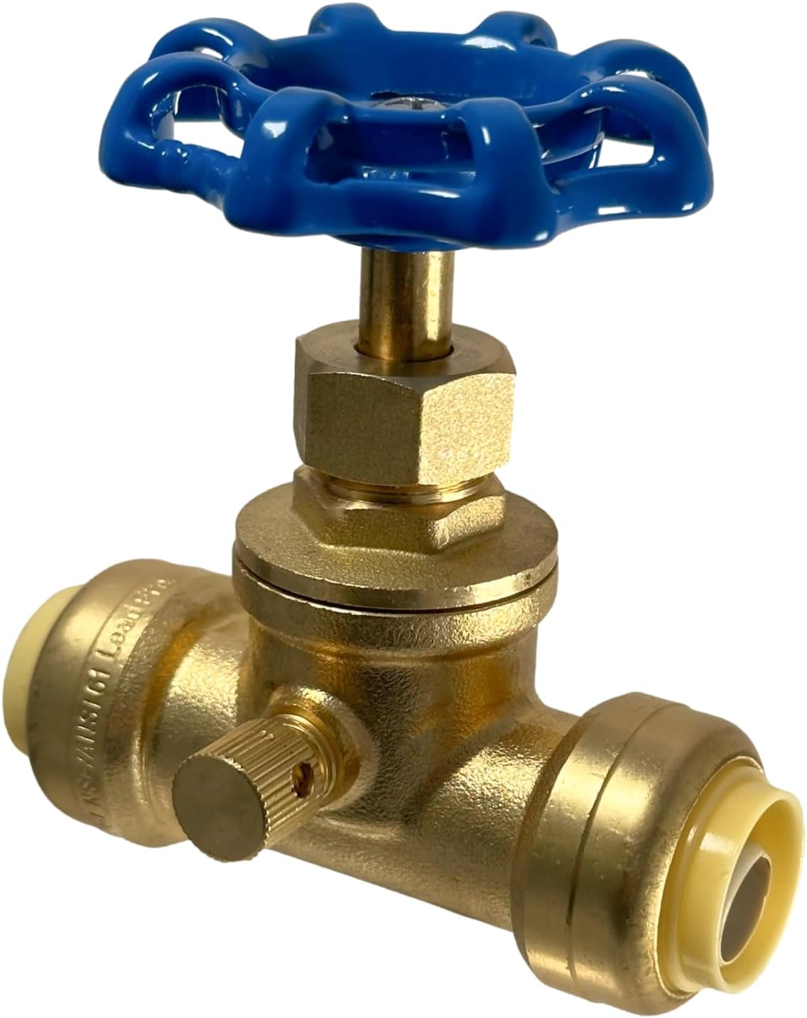 1/2 inch Push Fit Stop Valve with Drain and Vent, Push to Connect Brass Plumbing Fitting, Pex Pipe, Copper, CPVC, PE-RT, HDPE, 2-5-1=10, 10 Pieces