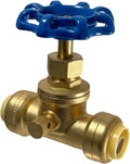1/2 inch Push Fit Stop Valve with Drain and Vent, Push to Connect Brass Plumbing Fitting, Pex Pipe, Copper, CPVC, PE-RT, HDPE, 2-5-1=5, 5 Pieces