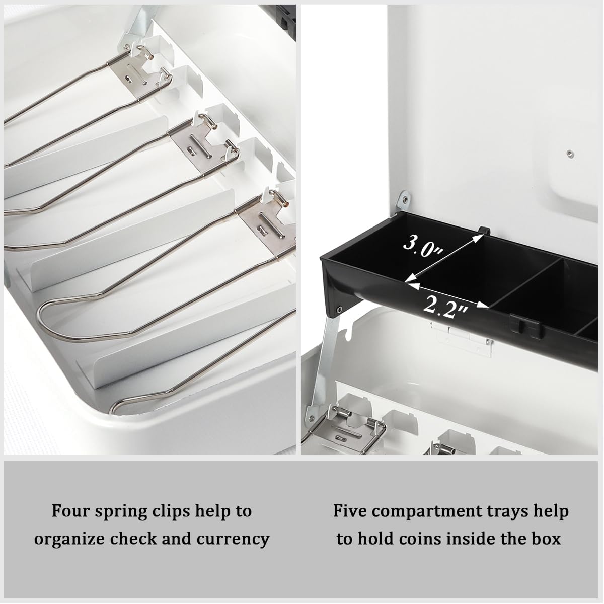 Jssmst Large Locking Cash Box with Money Tray, Metal Money Box with Combination Lock, White