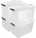4 Pack Large Plastic Storage Boxes, Large Lidded Storage Bins with Wheels, 70 L