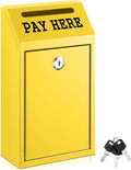 Safe Cash Box Money Collection Metal Donation Box with Lock Wall Mount Pre Drilled Mailbox Delivery Ballot for Home Office Outdoor Self Serve Stand(Yellow,10.2 x 5.7 x 2.8 Inch)