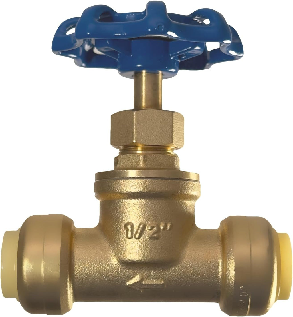 1/2 inch Push Fit Stop Valve with Drain and Vent, Push to Connect Brass Plumbing Fitting, Pex Pipe, Copper, CPVC, PE-RT, HDPE, (2-5-1=2), 2 Pieces