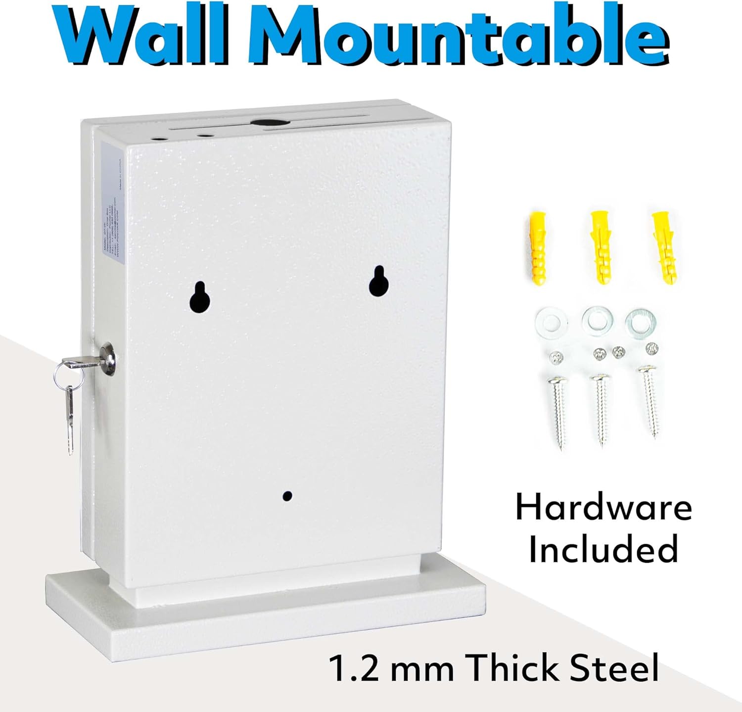 Large Suggestion Box With Slot and Lock - Metal Wall Mounted Ballot Box, Donation Case, Safe Lock Tip Jar For Fundraising, Hotel, Bar and School Voting Use (White, 10'' x 4.75'' x 12.5'')