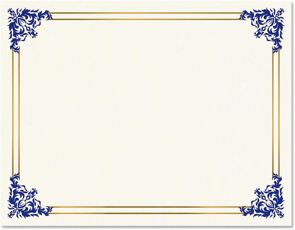 Empire Blue, Gold & White Parchment Certificate Papers - Pack of 100, Laser & Inkjet Printer Compatible, for Office, Business Awards, Graduation, School Diplomas, 8-1/2" x 11" on 60 lb. Text Stock