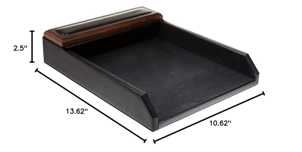 Dacasso Leather Desktop Letter Tray - Luxury Letter Holder & Paper Organizer for Desk - Office Organization & Executive Desk Decor - (Black)