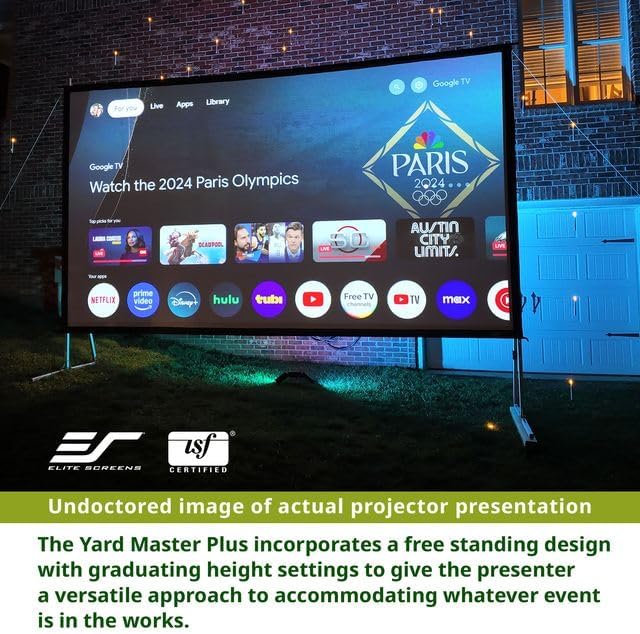 Elite Screens Yard Master Plus, 145-INCH 16:9 Height Setting Adjustable Portable Projector Screen, 4K HD Outdoor Indoor Movie Theater Front Projection, US Based Company 2-YEAR WARRANTY, OMS145H2PLUS
