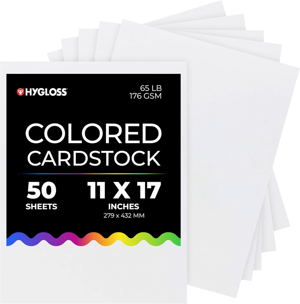 Hygloss White Cardstock - 11x17-Inch, 50 Sheets, 65 lb/ 176 gsm, Fade-Resistant, Acid-Free Color Card Stock Paper