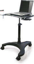 EHO Mobile Laptop Desk Cart with Wheels, Height Adjustable Standing Desk with Pneumatic Lift, Rolling Workstation with Mouse Tray and Cup Holder, Portable Table for Home Office or Classroom