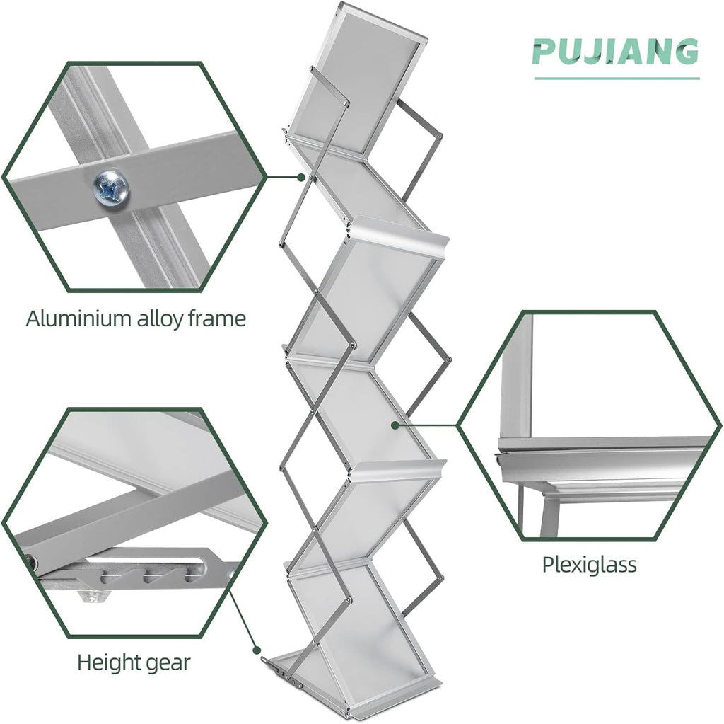 6 Pockets Collapsible Literature Rack for Trade Shows, Metal Floor Standing Literature Stand Catalog Rack Brochure Rack Flyer Holder Pamphlet Holder with Carry Case